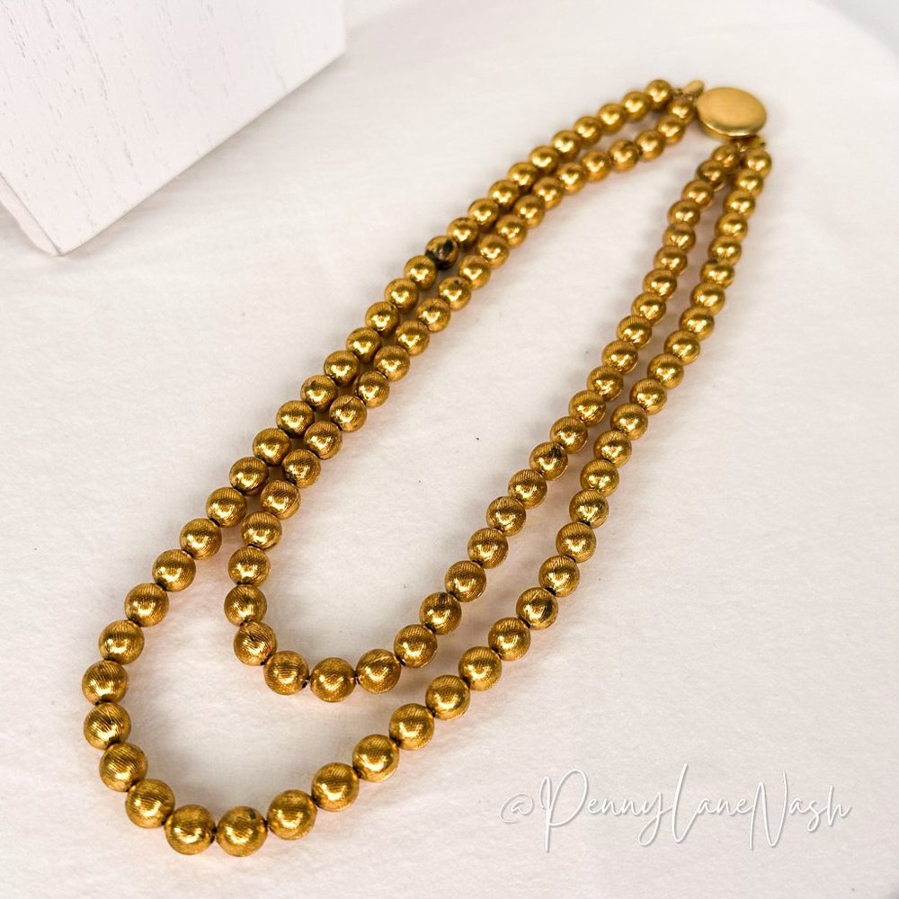 Vintage Double-Strand Gold Pearl Necklace - Picture 5 of 7